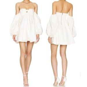 For Love & Lemons Saint Lucia Mini Dress Womens S White Puff Sleeve Coquette